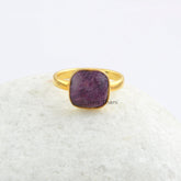 Purpurite Ring, Purpurite 10mm Smooth Cushion Gemstone Ring, Micron Gold Plated Stacking Ring, 925 Sterling Silver Bezel Ring Gift For Women